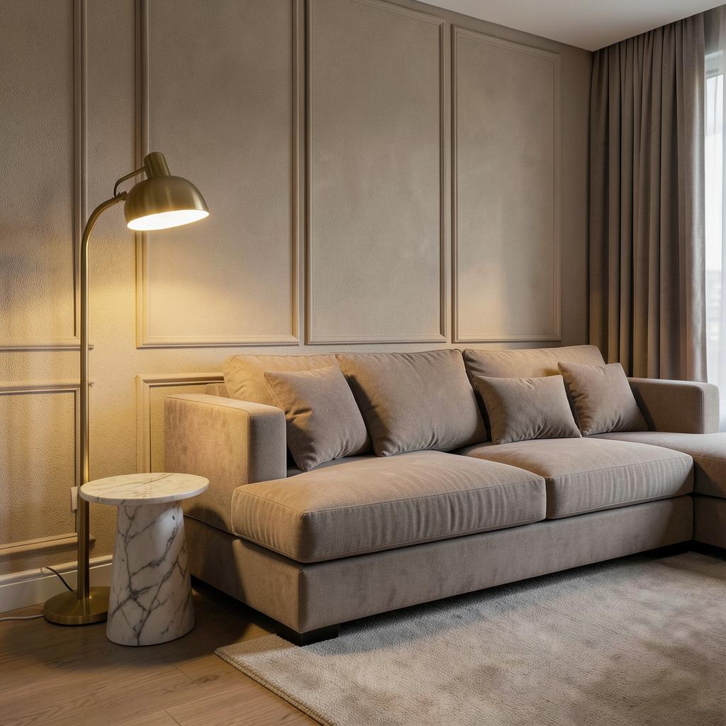 Living room detail with brass floor lamp